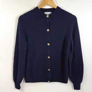 VTG The Scotch House 100% Cashmere Cardigan Navy Gold Button Luxury Sz 38 fits S